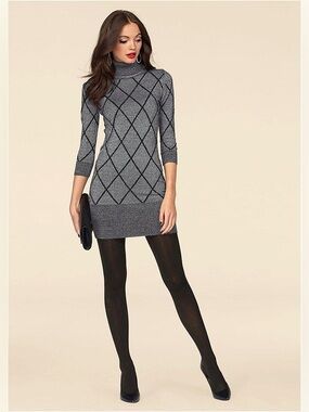 Metallic Silver Turtleneck Sweater Dress